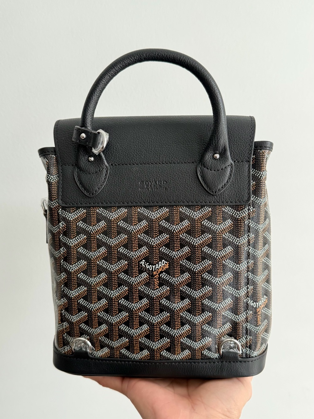 Goyard Alpin Mini Backpack Black Brown Goyardine Leather Trim - Missing Straps - Picture 3 of 8